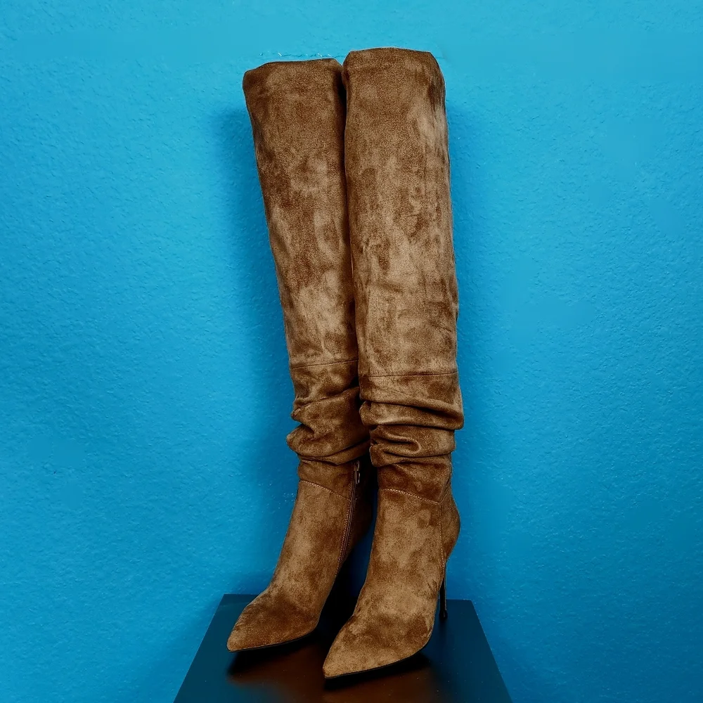 🆕️🍁🌻 JEFFREY CAMPBELL Pilla Scrunched Boots in Brown Suede // (NWT)